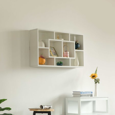 Basicwise Modern 8 Tier Bookcase Wall Mount and Freestanding Storage Shelves For Decoration Display, White QI004420.WT